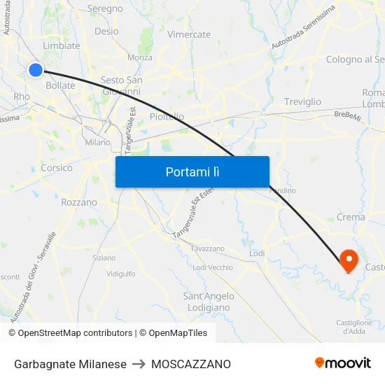 Garbagnate Milanese to MOSCAZZANO map