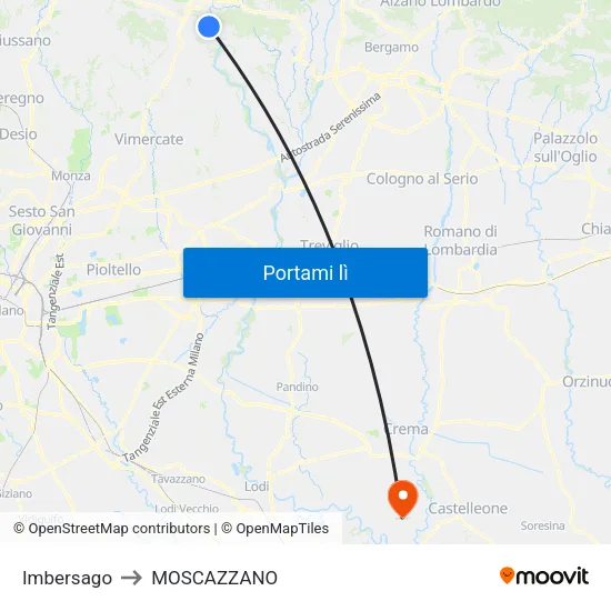 Imbersago to MOSCAZZANO map