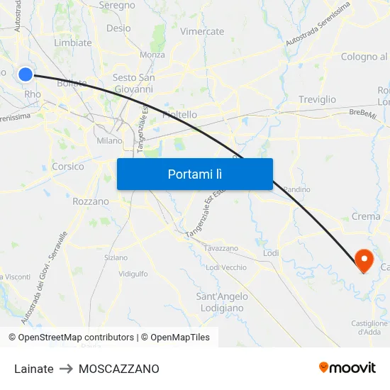 Lainate to MOSCAZZANO map