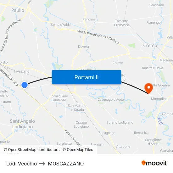 Lodi Vecchio to MOSCAZZANO map