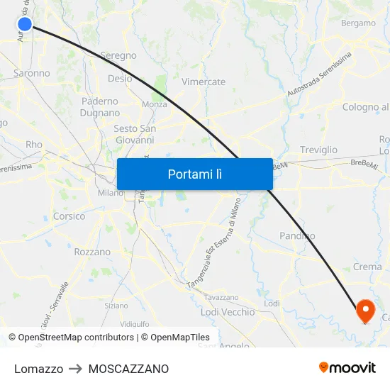 Lomazzo to MOSCAZZANO map