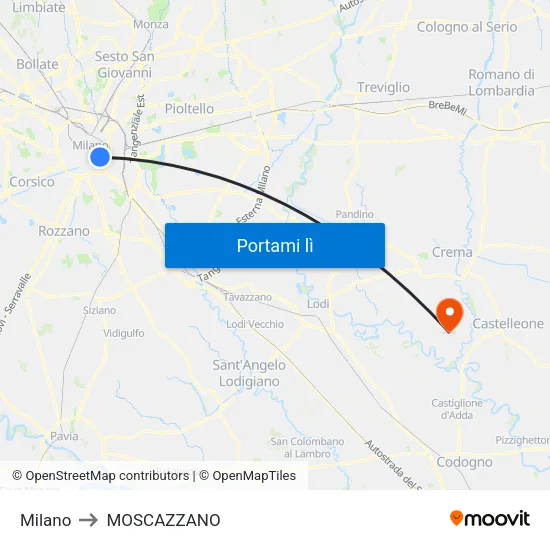 Milano to MOSCAZZANO map