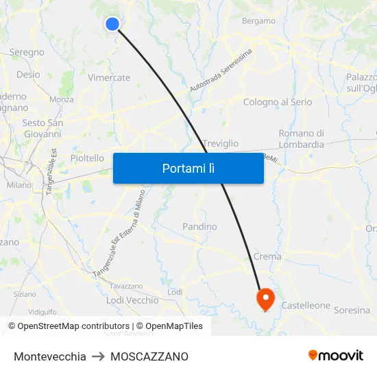 Montevecchia to MOSCAZZANO map