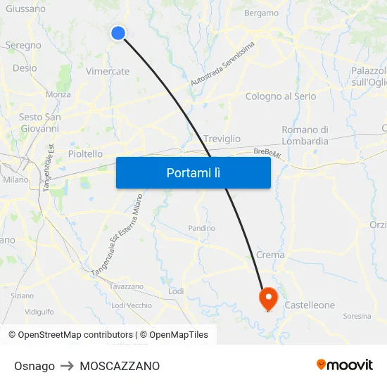 Osnago to MOSCAZZANO map