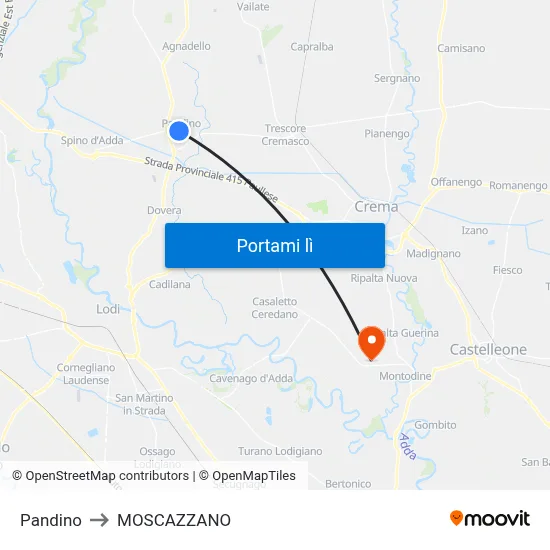 Pandino to MOSCAZZANO map