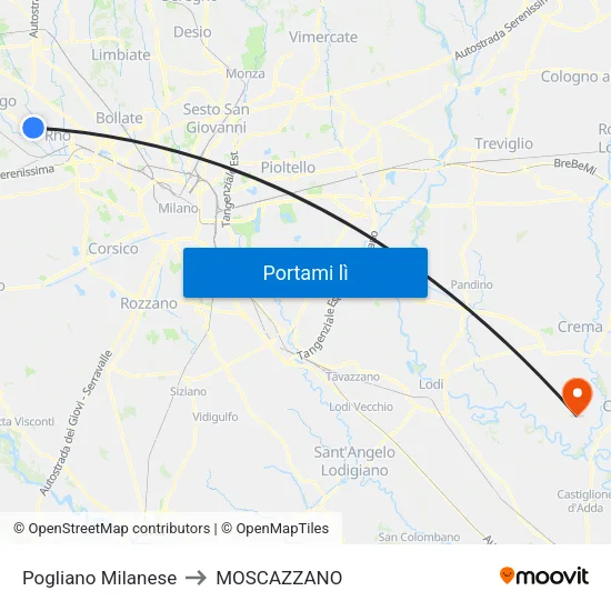 Pogliano Milanese to MOSCAZZANO map