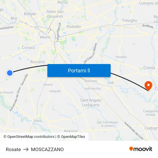 Rosate to MOSCAZZANO map