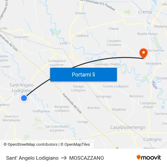 Sant' Angelo Lodigiano to MOSCAZZANO map