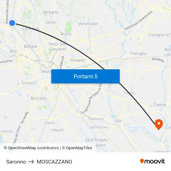 Saronno to MOSCAZZANO map