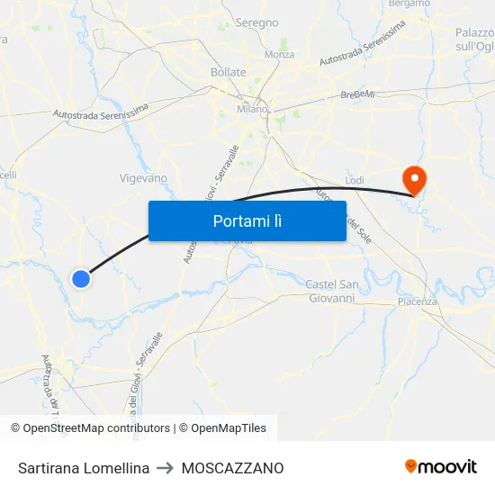 Sartirana Lomellina to MOSCAZZANO map