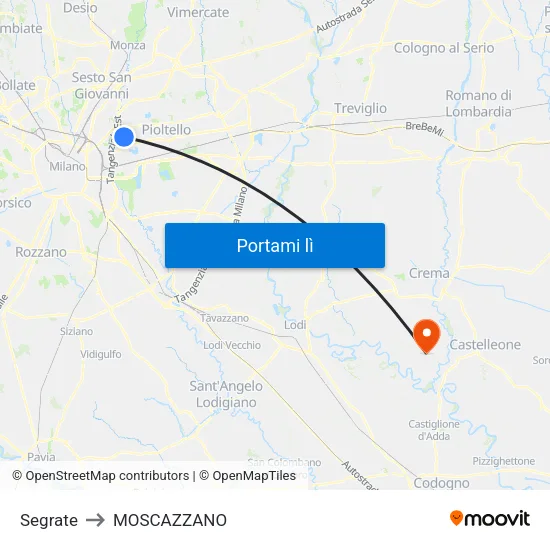 Segrate to MOSCAZZANO map
