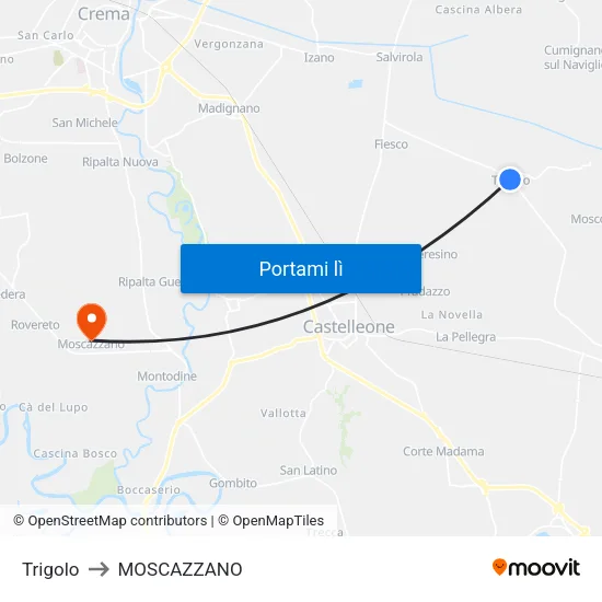 Trigolo to MOSCAZZANO map