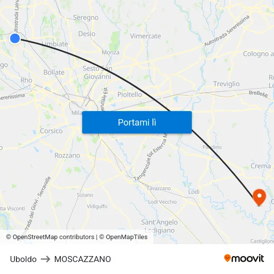 Uboldo to MOSCAZZANO map