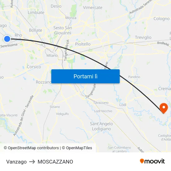 Vanzago to MOSCAZZANO map