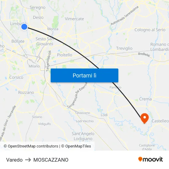 Varedo to MOSCAZZANO map