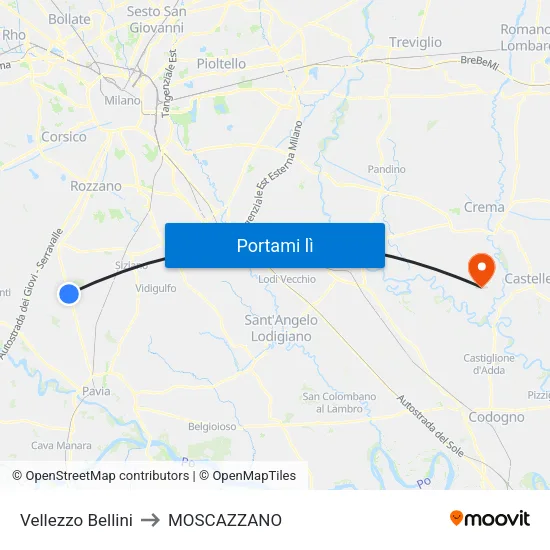 Vellezzo Bellini to MOSCAZZANO map