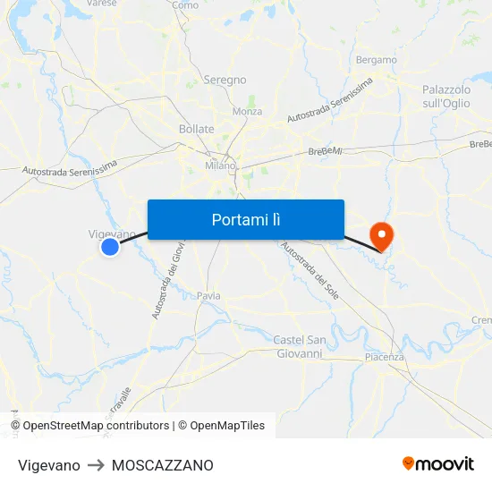 Vigevano to MOSCAZZANO map