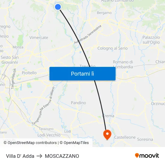 Villa D' Adda to MOSCAZZANO map