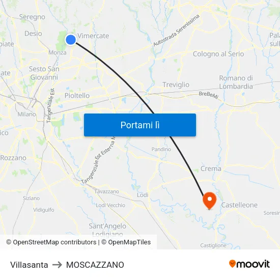 Villasanta to MOSCAZZANO map