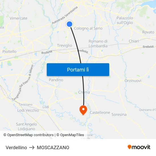 Verdellino to MOSCAZZANO map