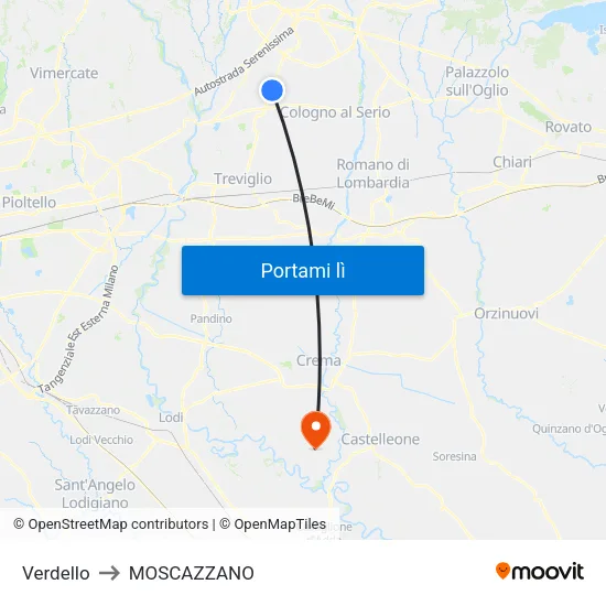 Verdello to MOSCAZZANO map