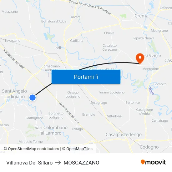 Villanova Del Sillaro to MOSCAZZANO map