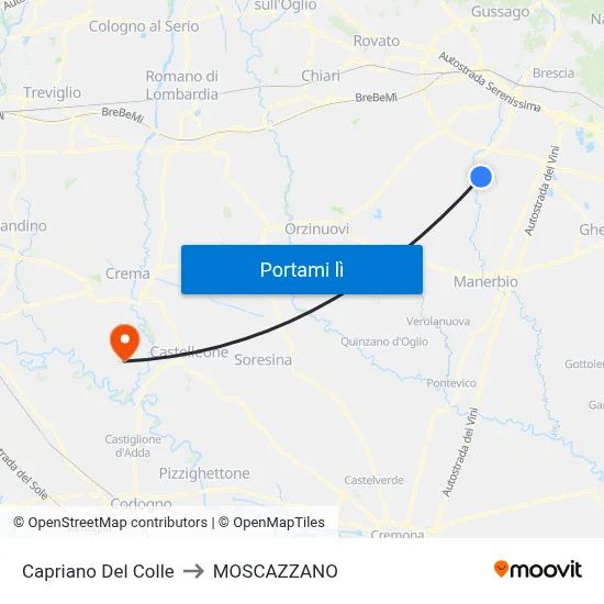 Capriano Del Colle to MOSCAZZANO map