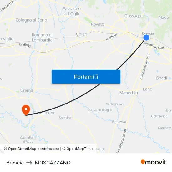Brescia to MOSCAZZANO map