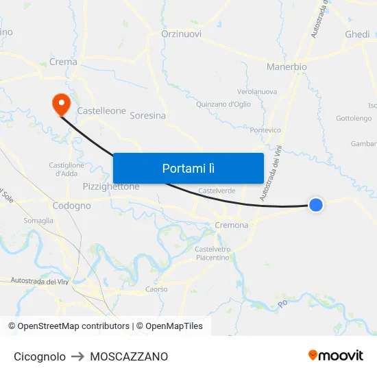 Cicognolo to MOSCAZZANO map