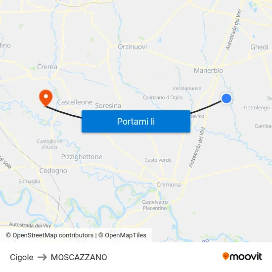 Cigole to MOSCAZZANO map