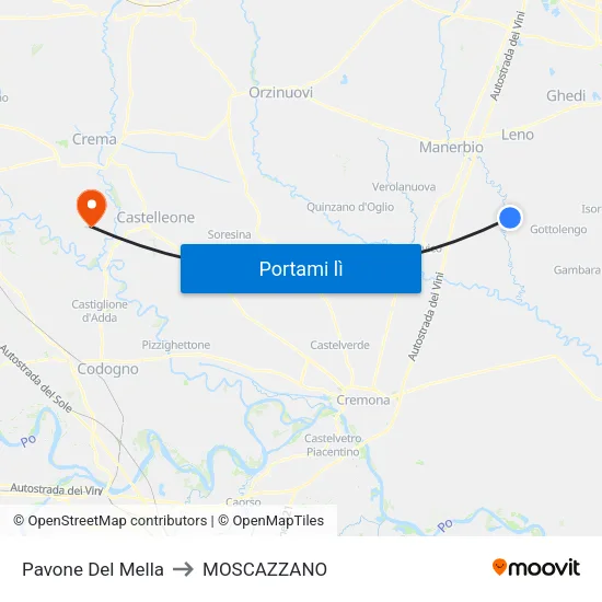 Pavone Del Mella to MOSCAZZANO map