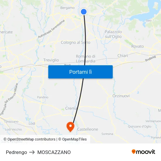 Pedrengo to MOSCAZZANO map