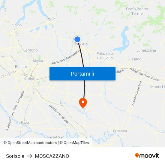 Sorisole to MOSCAZZANO map