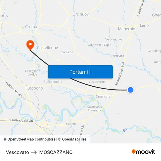 Vescovato to MOSCAZZANO map