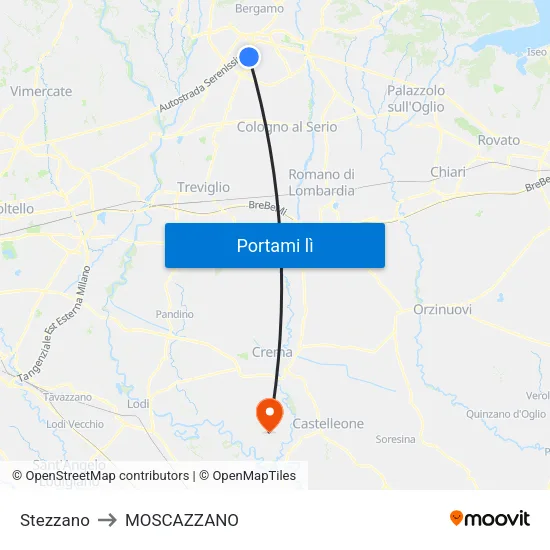 Stezzano to MOSCAZZANO map