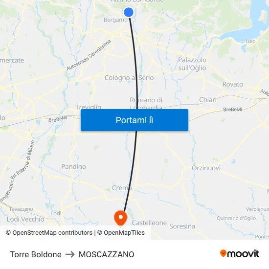 Torre Boldone to MOSCAZZANO map