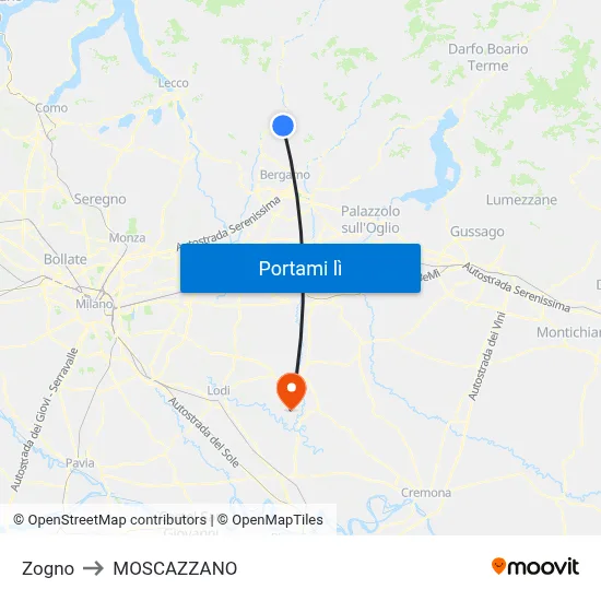 Zogno to MOSCAZZANO map