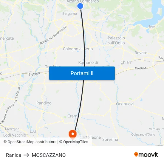 Ranica to MOSCAZZANO map