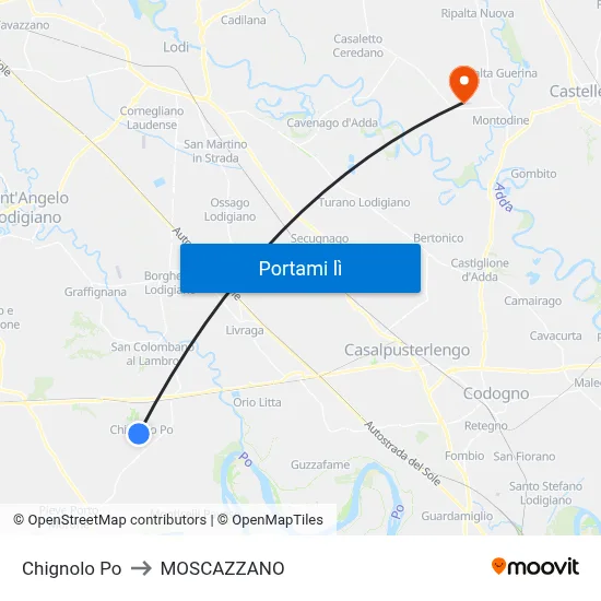 Chignolo Po to MOSCAZZANO map