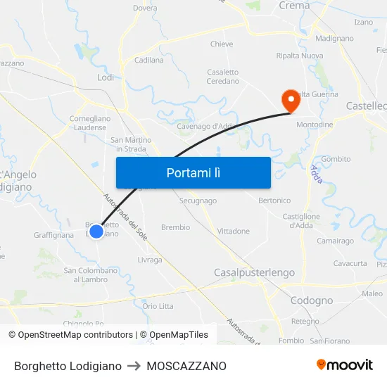 Borghetto Lodigiano to MOSCAZZANO map
