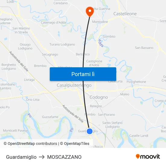 Guardamiglio to MOSCAZZANO map