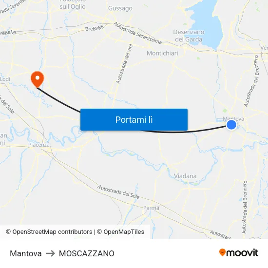 Mantova to MOSCAZZANO map