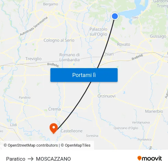 Paratico to MOSCAZZANO map