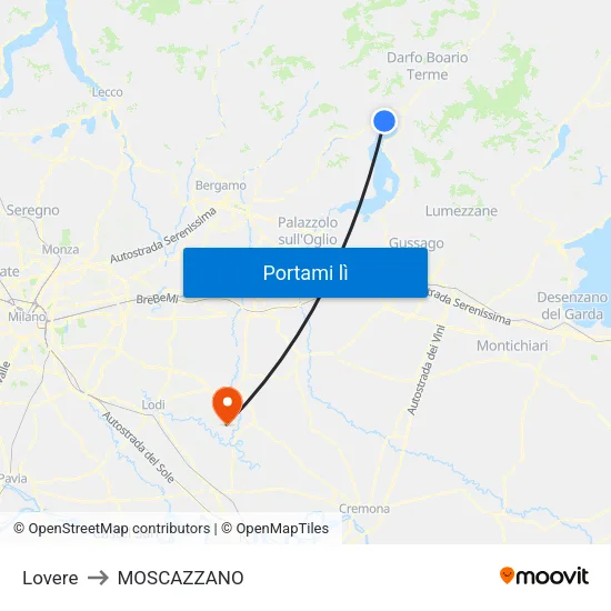 Lovere to MOSCAZZANO map