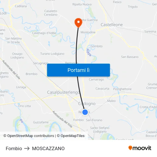 Fombio to MOSCAZZANO map