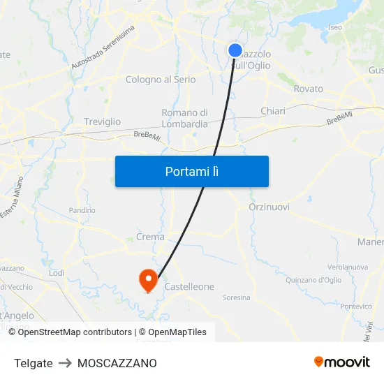 Telgate to MOSCAZZANO map