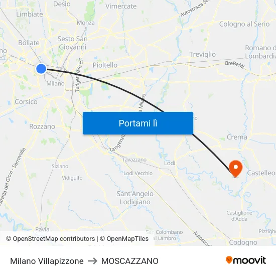 Milano Villapizzone to MOSCAZZANO map