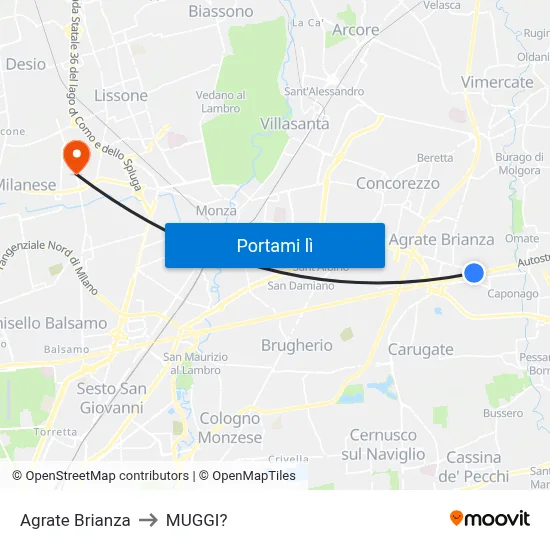 Agrate Brianza to MUGGI? map