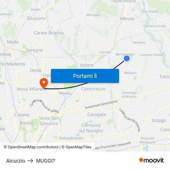 Aicurzio to MUGGI? map