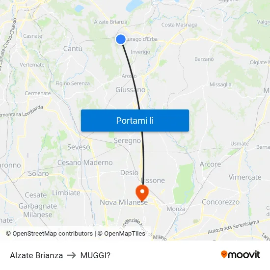 Alzate Brianza to MUGGI? map